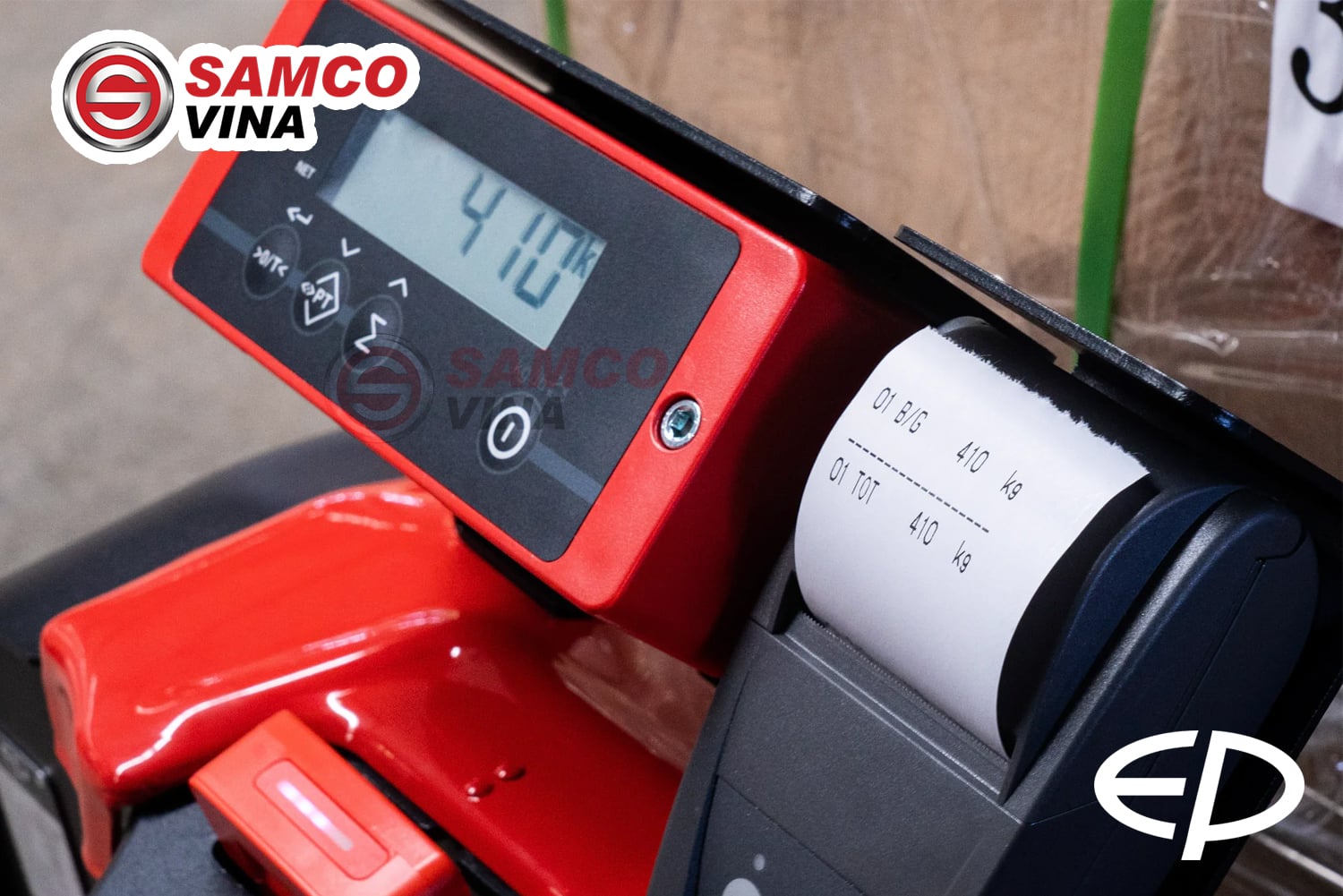 In hóa đơn trọng lượng thực tế trực tiếp trên xe nâng tay điện EP F4