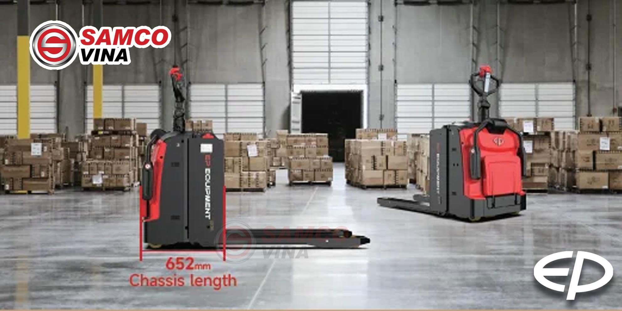 Khung gầm siêu gọn 652mm tối ưu lối đi hẹp của xe nâng tay điện EP RPL20 PRO